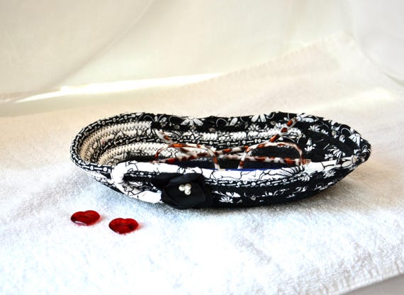 Black Candy Dish, Dresser Tray, Eyeglasses Holder, 1 Handmade Fabric Rope Bowl, Key Holder, Vanity Tray, Desk Organizer, Gift Basket