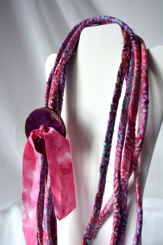 Magenta Beach Necklace, Mother Birthday Gift, Handmade Batik Fabric Necklace, Berry Pink Necklace for Women, Unique Textile Art Jewelry