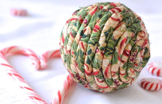 Gold Christmas Ornament, 1 Handcrafted Holiday Decoration, Holly Berry Bowl Filler, Hand Coiled Fiber Christmas Ball,  Holiday Ornament
