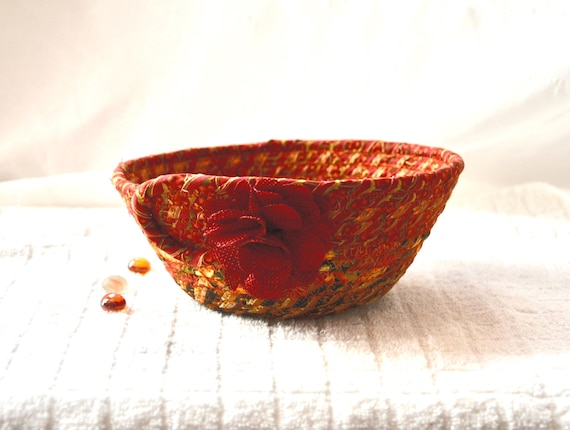 Fall Candy Bowl, 1 Country Autumn Key Basket, Office Clip Holder, Fall Change Coin Bowl, Quilted Fabric Rope Basket, Fall Gift Basket
