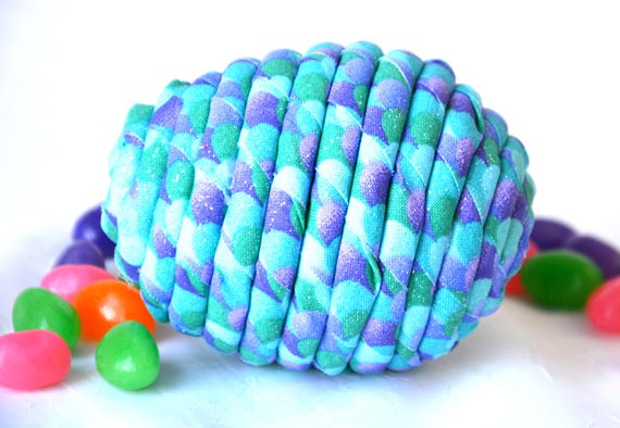 Handmade Coiled Glitter Easter Egg, Blue Fabric Rope Easter Egg Hunt Toy, Basket Filler