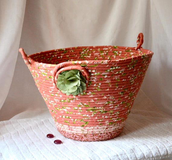 Mauve Rose Basket, Country Cottage Floral Bin, Handmade Plant Holder, Shabby Chic Pink Fabric Basket, Pretty Victorian Flower Basket
