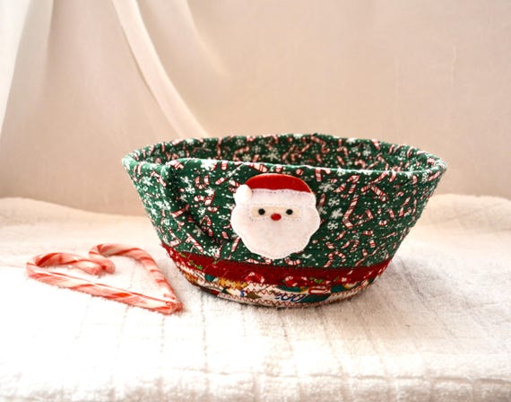 Handmade Quilted Christmas Basket: Santa Candy Bowl, Holiday Decor