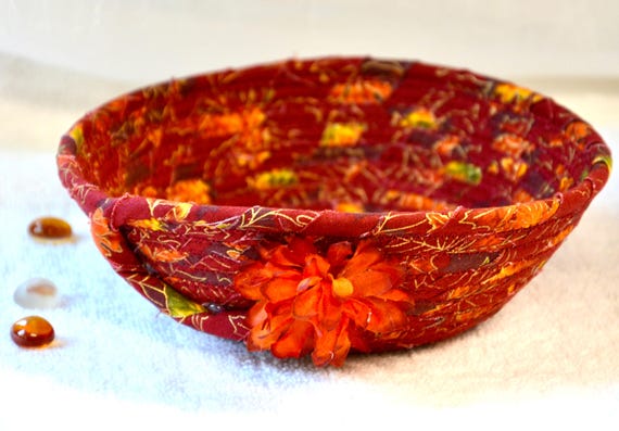Red Fall Basket, Autumn Candy Dish, Earth Tone Gift Basket, Key Holder, Handmade Trinket Ring Dish, Jewelry Catcher Tray, Potpourri Bowl