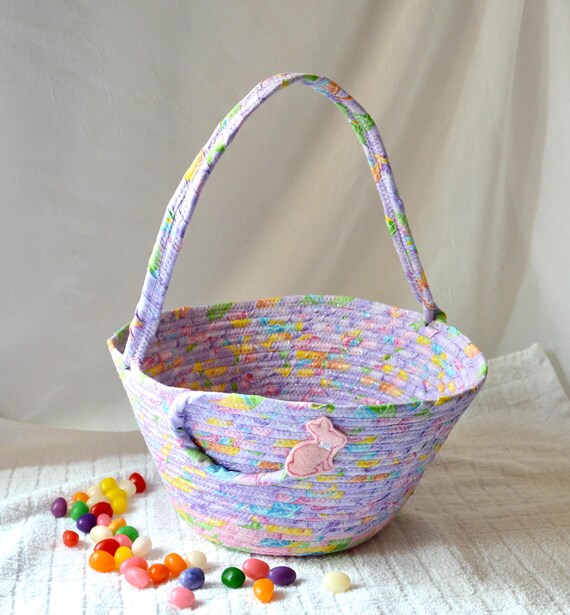 Girl Easter Basket, Handmade Easter Fabric Bucket, Pastel Lavender Easter Decoration, Easter Egg Hunt Tote Bag, Spring Gift Basket