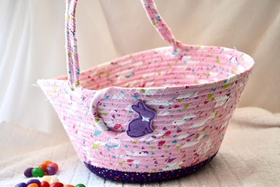 Pink Easter Basket, Baby Girl Easter Bucket, Handmade Easter Egg Hunt Tote Bag