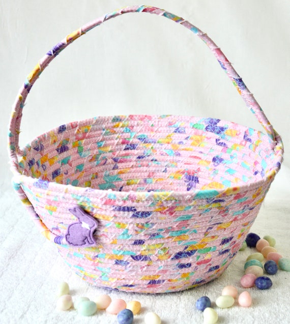 Pink Pastel Easter Basket, Handmade Girl Easter Candy Bucket, Cute Jelly Bean Basket, Easter Egg Hunt Tote Bag, Free Name Tag