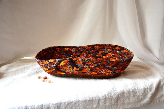 Earth Tone Bread Basket, Fall Country Fruit Bowl, Textile Art Basket, Remote Control Bin, Handmade Fabric Rope Basket, Fall Napkin Holder