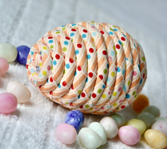 Handmade Whimsical Easter Egg Hunt Toy, Artisan Hand Coiled Fabric Rope Egg