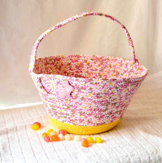 Girl Easter Basket, Handmade Pink Easter Bucket, Wedding Card Basket, Baby Girl Home Decor, Easter Egg Hunt Tote Bag, Spring Decoration