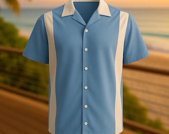 Charlie Harper Style Bowling Shirt | Retro Light Blue Oversized Fit