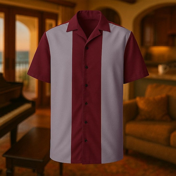 Charlie Harper Style Bowling Shirt | Retro Maroon Oversized Fit