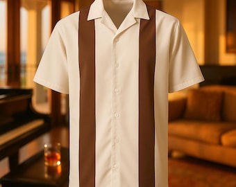 Chemise de bowling style Charlie Harper | Coupe oversize à rayures marron rétro
