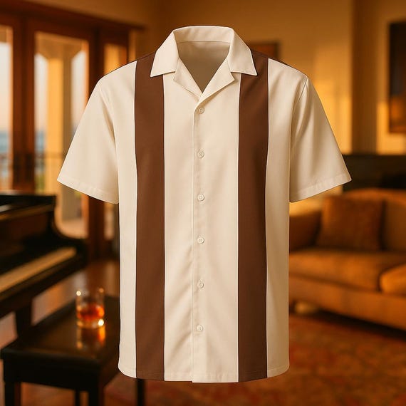 Charlie Harper Style Bowling Shirt | Retro Brown Stripes Oversized Fit