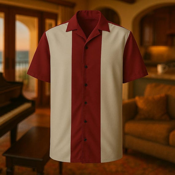 Charlie Harper Style Bowling Shirt | Retro Maroon Oversized Fit