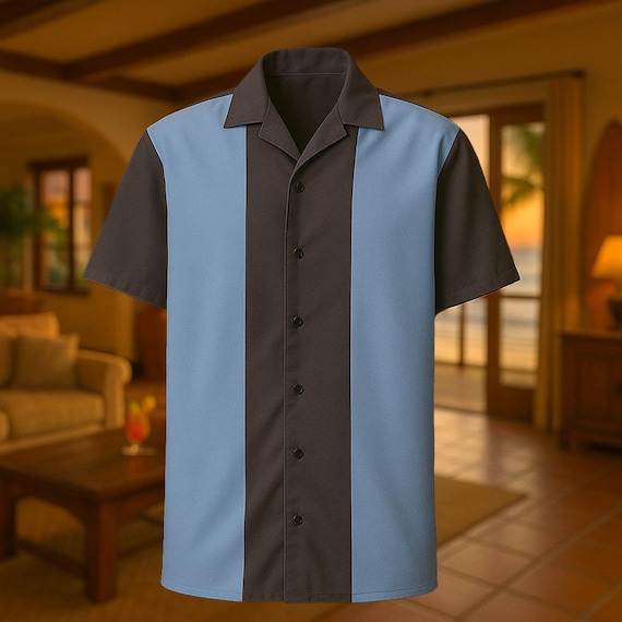 Charlie Harper Style Bowling Shirt | Retro Dark Blue Oversized Fit