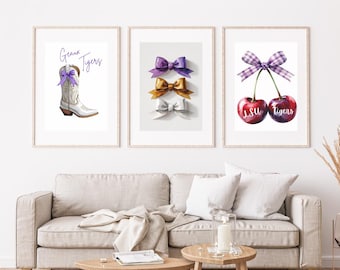 LSU Watercolor Art Print Set: Louisiana State University Dorm Decor (Digital Download)