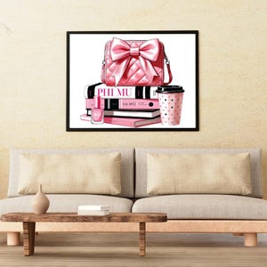 Phi Mu Sorority Wall Art | Pink Book Stack Digital Print | Coquette Dorm Room Decor | Sorority Girl Gift | Greek Life Aesthetic Poster