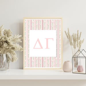 Delta Gamma Sorority Print: Green Floral Greek Letters (300 DPI Digital Download)