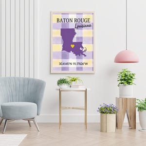 Baton Rouge Louisiana Map Art Print: LSU Purple & Gold Dorm Decor (Digital Download)