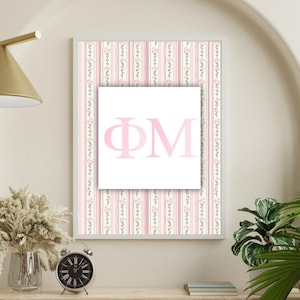 Phi Mu Floral Wall Art | Sorority Pink Flowers Digital Print | Coquette Dorm Room Decor | Phi Mu Sister Gift | Printable Greek Letter Art