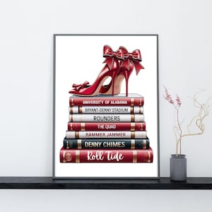 Alabama Book Stack Art Print: Crimson Tide Landmarks (Digital Download
