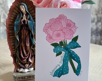 Cartões de Nossa Senhora de Guadalupe: Impressões de Arte Católica de Rosas