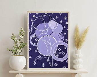 Original Chalk Mineral Paint Floral Abstract Painting | Purple Lavender Blooms 11x15