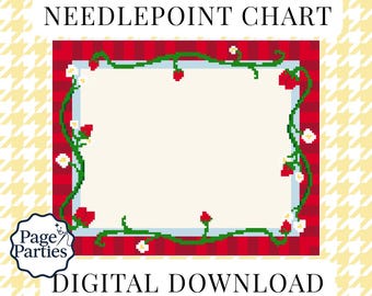 Strawberry Frame Cross Stitch Pattern PDF, Customizable Add Your Own Quote Needlepoint Chart, Instant Download