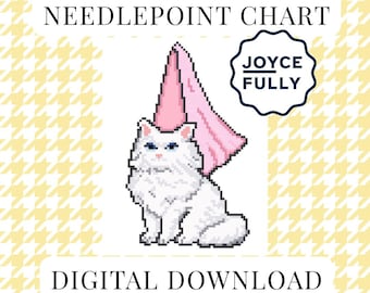 Persian Cat Cross Stitch Pattern PDF, Coquette Princess Kitten Needlepoint Chart, Instant Download