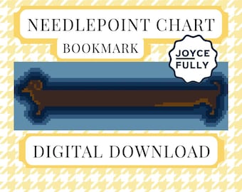 Dachshund Bookmark Cross Stitch Pattern PDF, Blue Wiener Dog Needlepoint Chart, 18 Mesh Instant Download