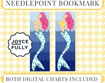 Mermaid Bookmark Cross Stitch Pattern PDF, Pink Hair Coastal Mermaid Needlepoint Chart, 18 Mesh Instant Download