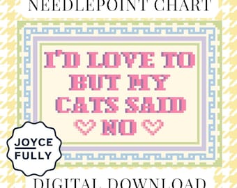 Funny Cat Cross Stitch Pattern PDF, My Cats Said No Pastel Pink Needlepoint Chart, Instant Download