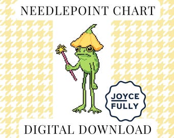 Frog Cross Stitch Pattern PDF, Whimsy Wizard Frog Cottagecore Needlepoint Chart, Instant Download