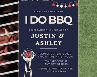 Wedding Shower Invitation Template, I Do BBQ Backyard Couples Design, Editable Canva Instant Download