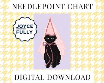 Black Cat Cross Stitch Pattern PDF, Princess Cat Fairy Tale Needlepoint Chart, Instant Download
