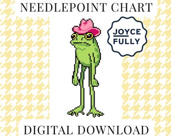 Frog Pink Cowboy Hat Needlepoint Chart, Frog Cross Stitch Pattern PDF, Instant Download