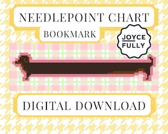 Dachshund Bookmark Cross Stitch Pattern PDF, Pink Plaid Wiener Dog Needlepoint Chart, 18 Mesh Instant Download