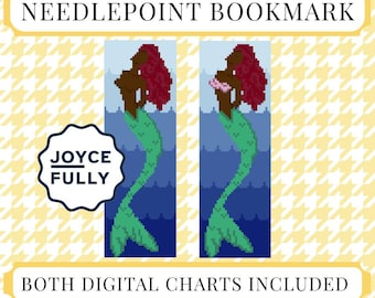 Mermaid Bookmark Cross Stitch Pattern PDF, Red Hair Coastal Mermaid Needlepoint Chart, 18 Mesh Instant Download