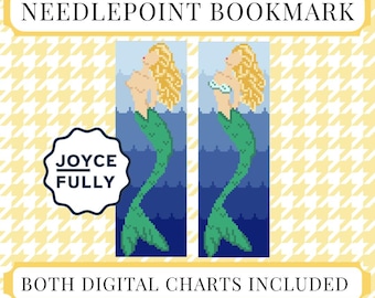 Mermaid Bookmark Cross Stitch Pattern PDF, Blonde Coastal Mermaid Needlepoint Chart, 18 Mesh Instant Download