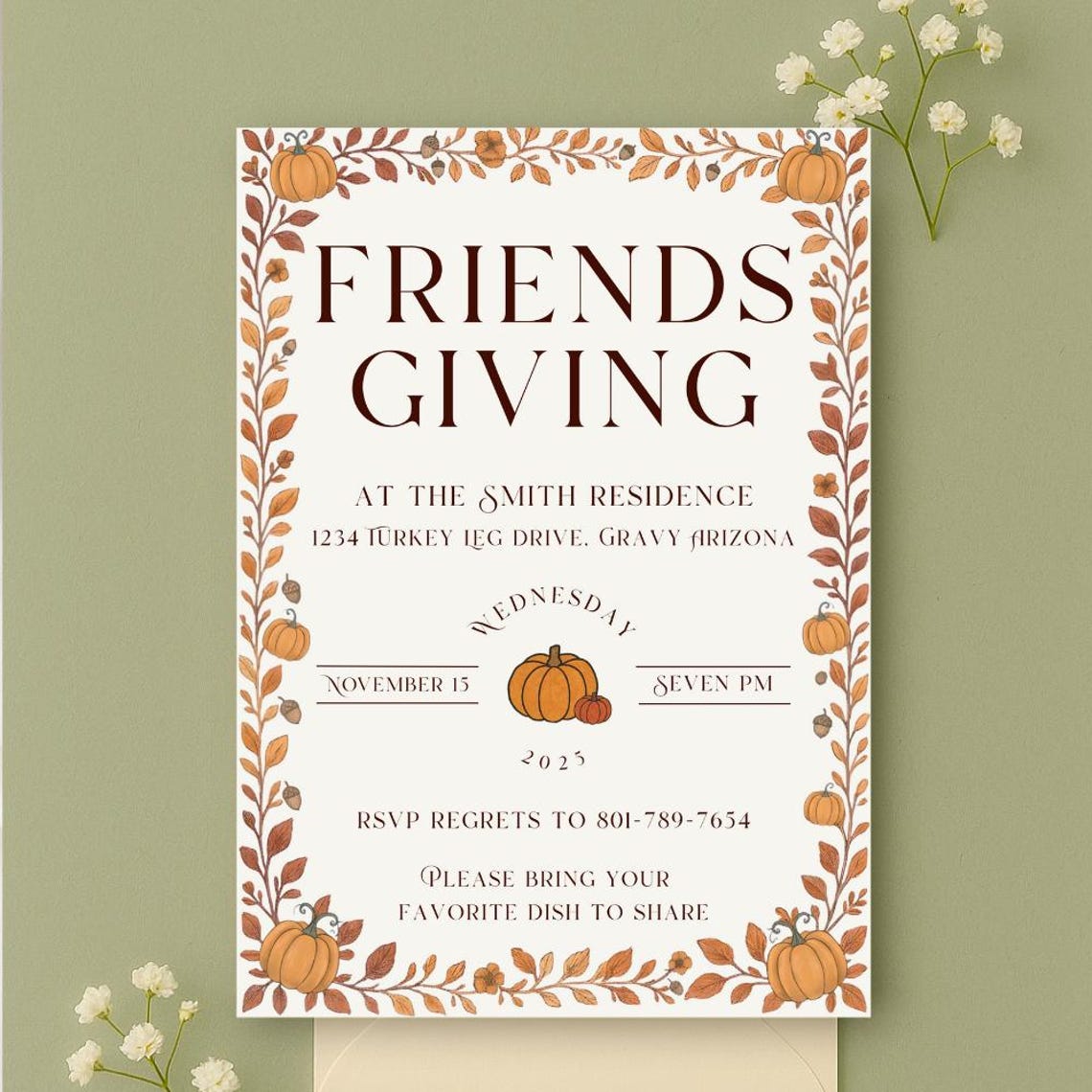 Friendsgiving Invitation Template | Elegant Fall Foliage Potluck Invite ...