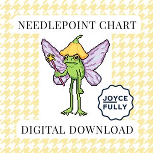 Fairy Frog Cross Stitch Pattern PDF, Whimsical Cottagecore Frog with Wings Needlepoint Chart, Instant Download