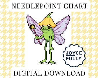 Fairy Frog Cross Stitch Pattern PDF, Whimsical Cottagecore Frog with Wings Needlepoint Chart, Instant Download