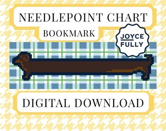 Dachshund Bookmark Cross Stitch Pattern PDF, Blue Plaid Wiener Dog Needlepoint Chart, 18 Mesh Instant Download