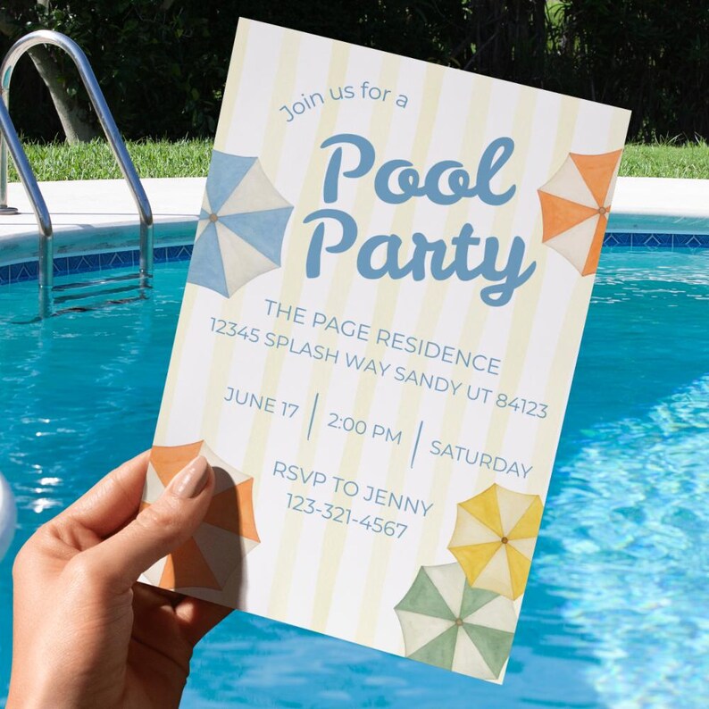 Pool Party Invitation • Canva Template 5x7” • Summer Birthday Swim ...