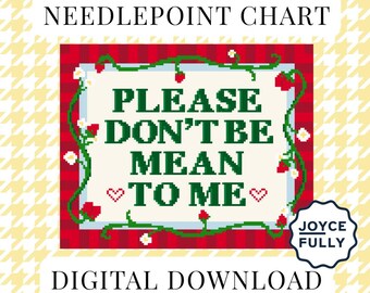 Strawberry Frame Cross Stitch Pattern PDF, Dont Be Mean Funny Quote Needlepoint Chart, 13 Mesh Instant Download