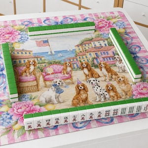 Tapete de Mahjong de Luxo, com Estampa de Cães Cavalier King Charles em Aquarela, Protetor de Mesa Antiderrapante, Presente Divertido para Noite de Jogos em Família
