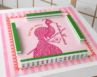 Mahjong Bird Bam Cheers Preppy Mat, Mahjong Lover Game Gift, Girls Night Game Gift, USA Mahjong