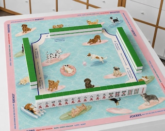 Mahjong Mat Fun Dog Surfing Design | Unique Mahjong Playing Surface | Game Night Accessories | Gift For Mahjong Players