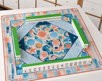 Nautical Seashell Mahjong Mat, Ocean Theme Game Table Cover, Coastal Beach Tile Design, Summer Decor